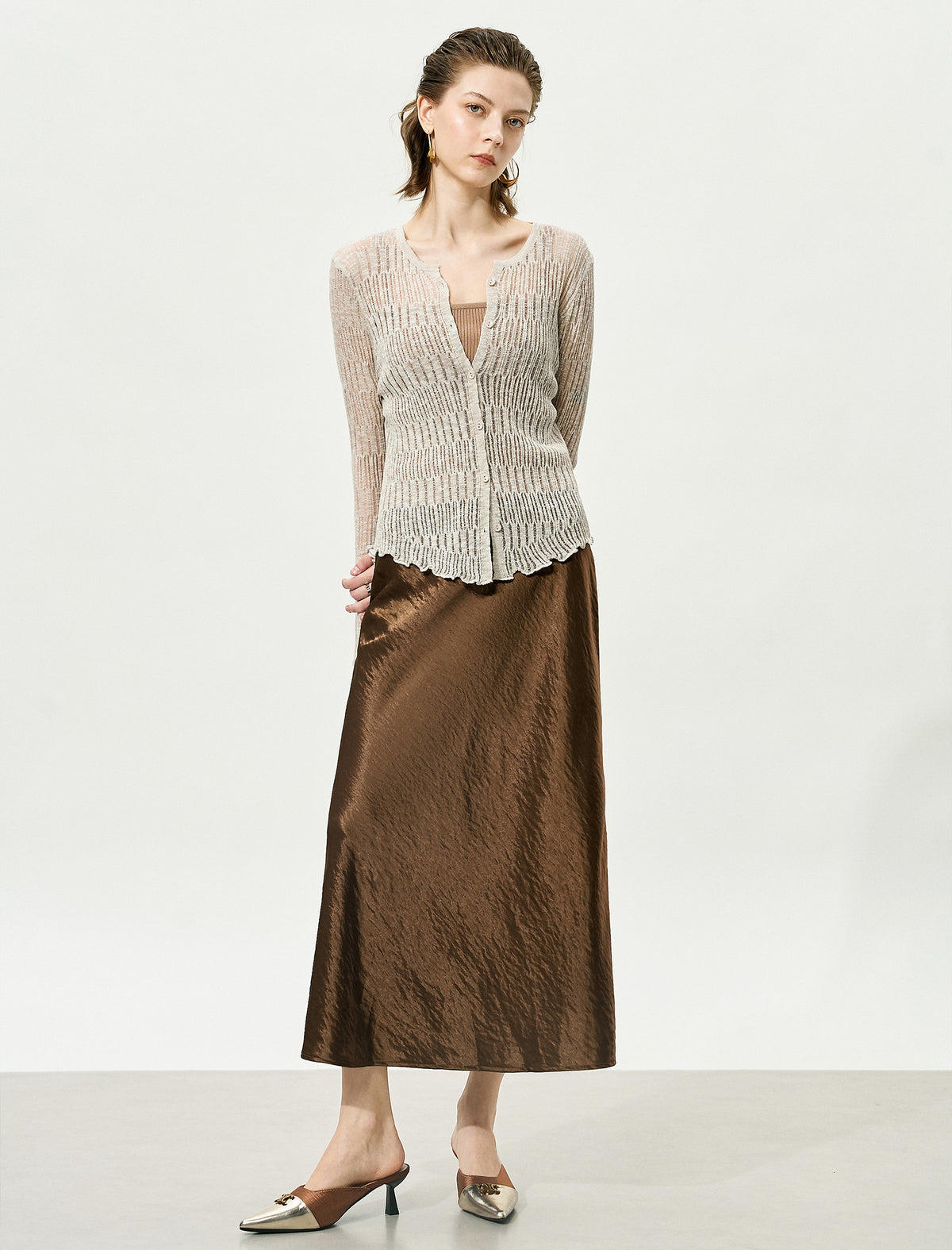 Sheer Knit Flared Sleeve Cardigan