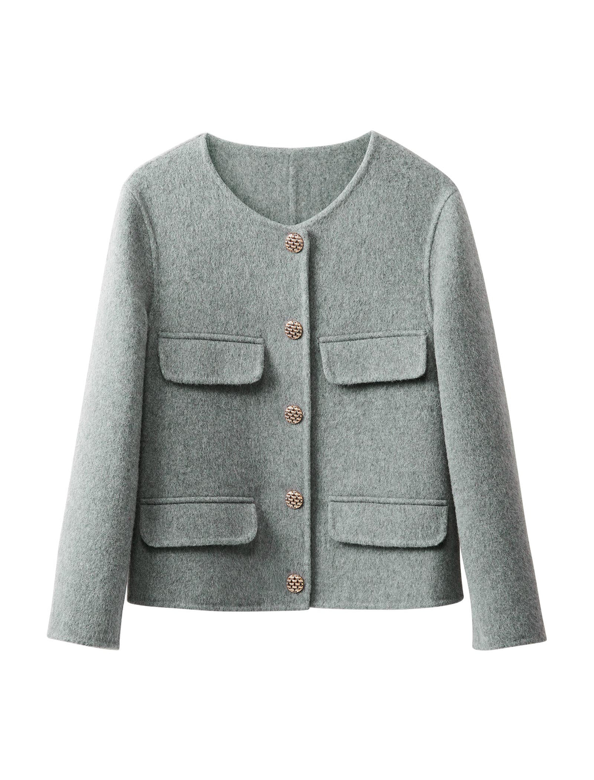 Wool Decorative Pockets Cropped Coats