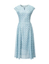 Openwork Print Cap Sleeve Midi Dress
