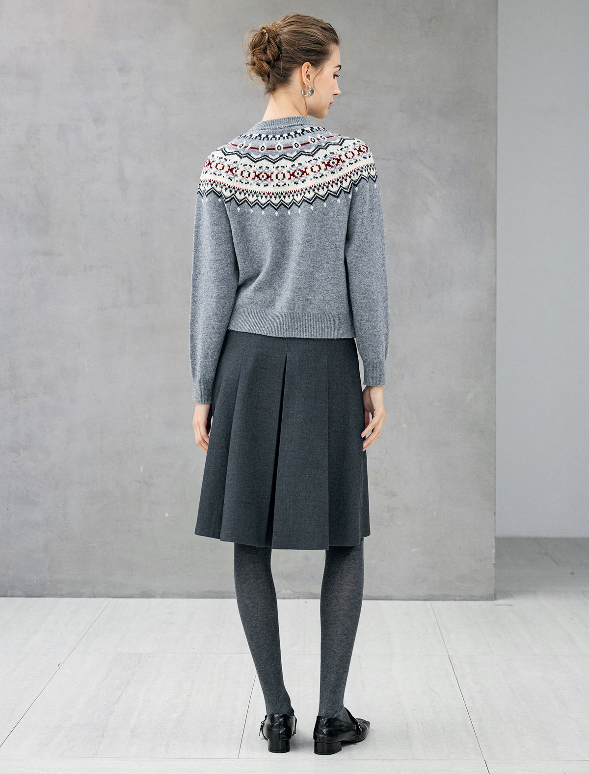 100% Wool Fair Isle Crewneck Button-Front Cardigan