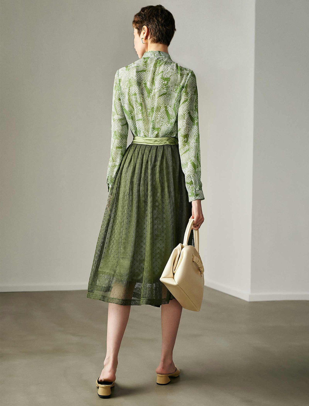 Olive Green Mesh Midi Skirt