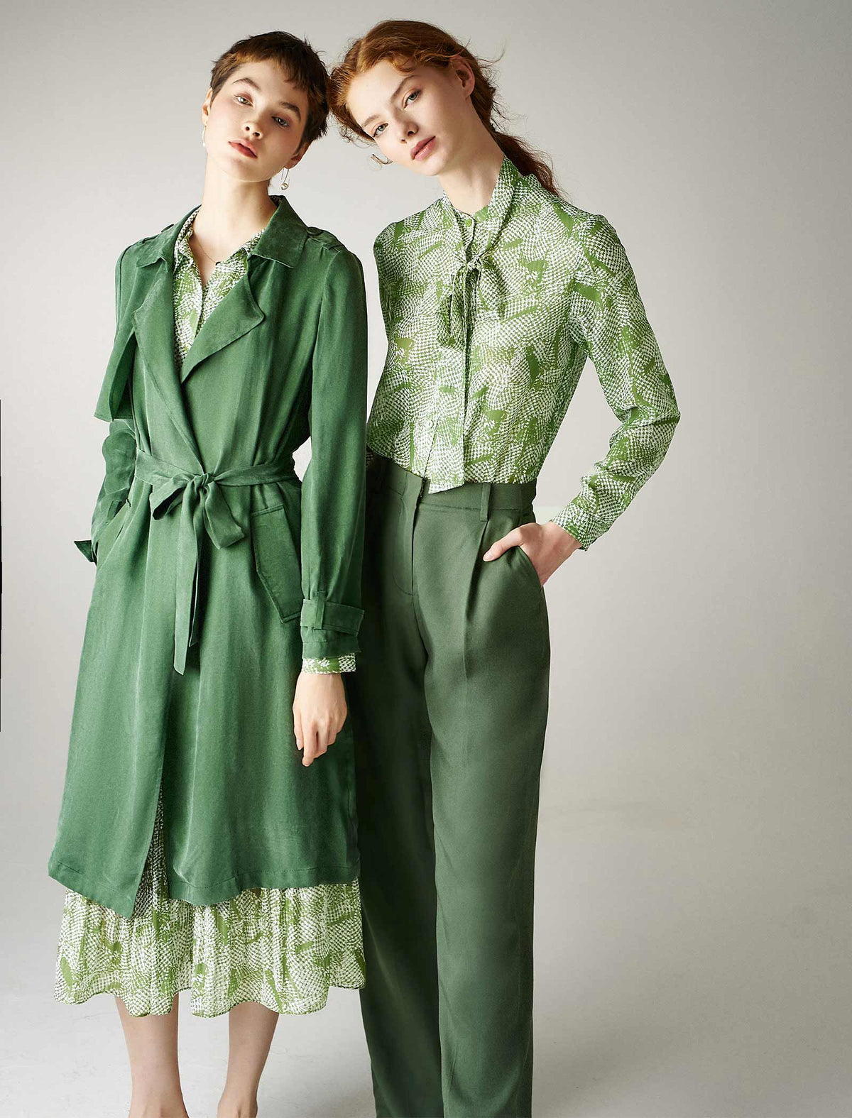 Green Tencel High-Waisted Wide Leg Pants