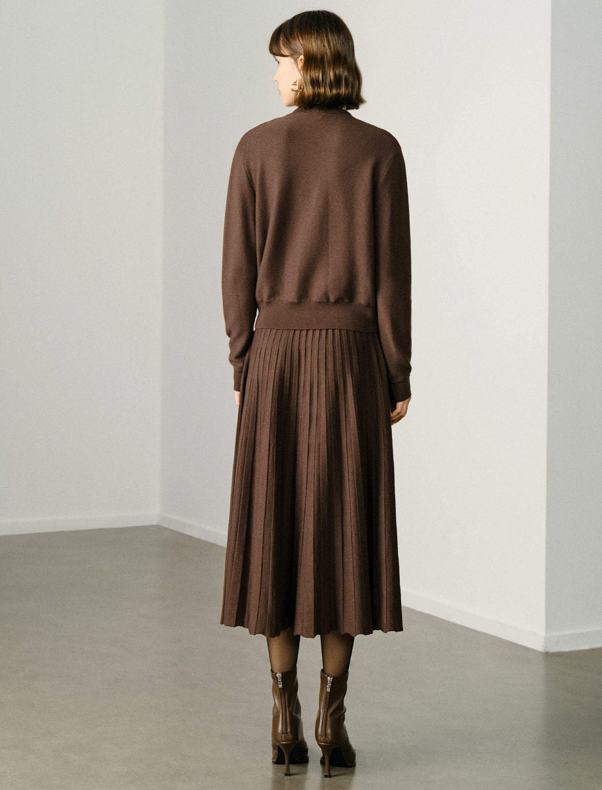 Wool Blend Pleated A-Line Midi Skirt