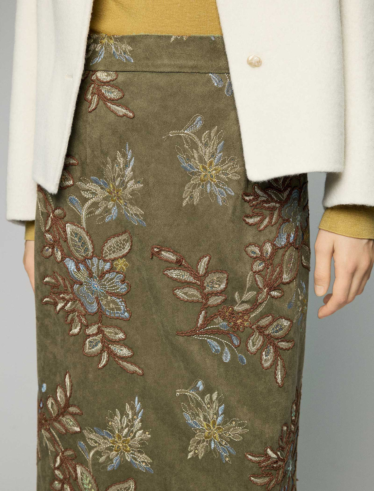 Floral Print Pocket Straight-Fit Midi Skirt