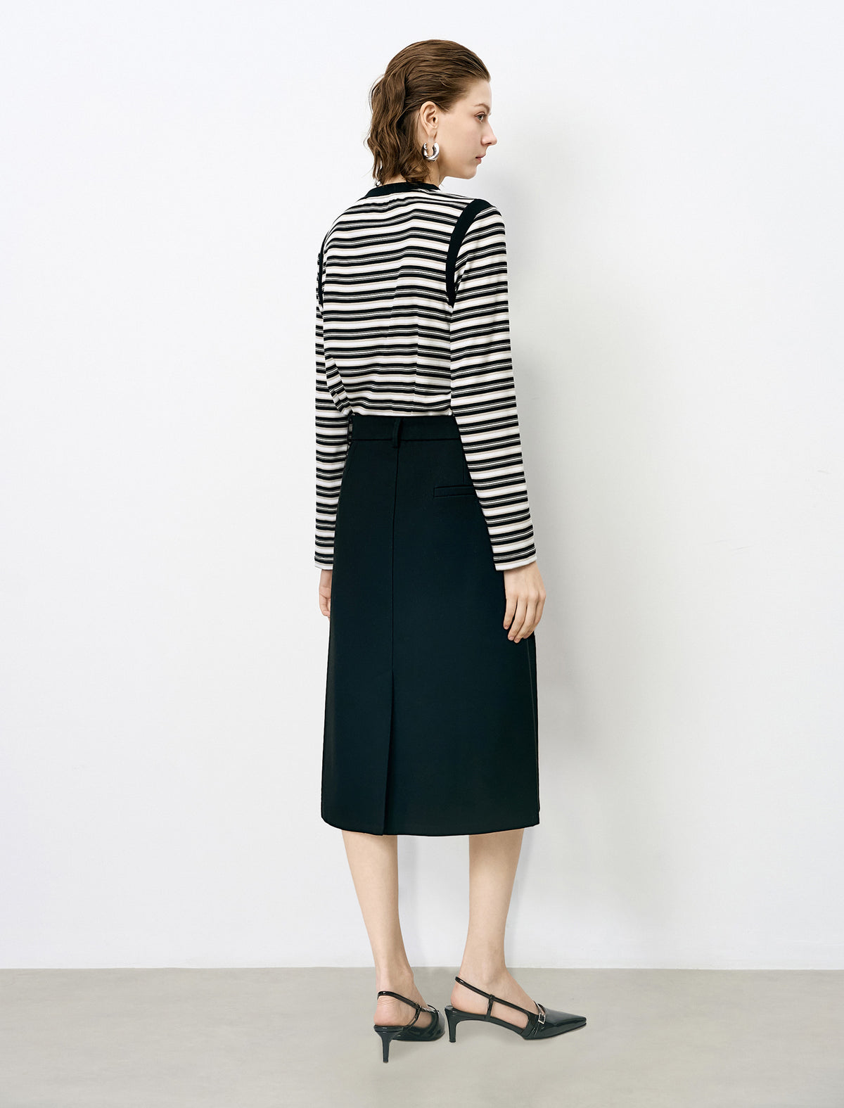 Striped Contrast-Panel Long-Sleeve Knit Top
