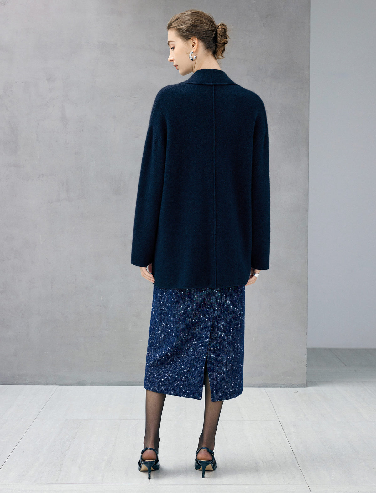 Wool Blend Shawl-Collar Open-Front Pocket Cardigan
