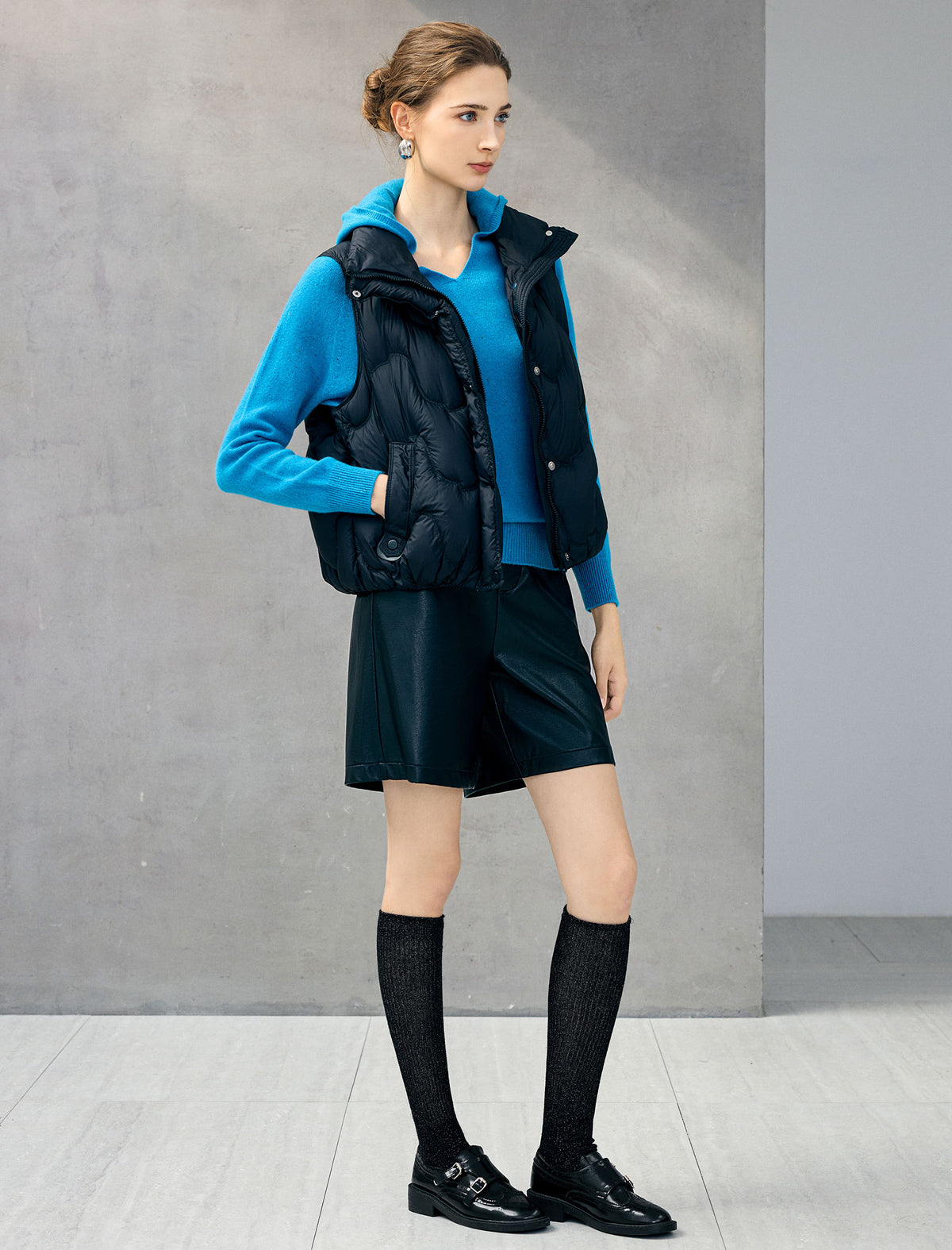 Quilted Stand-Collar Snap-Front Pocket Vest