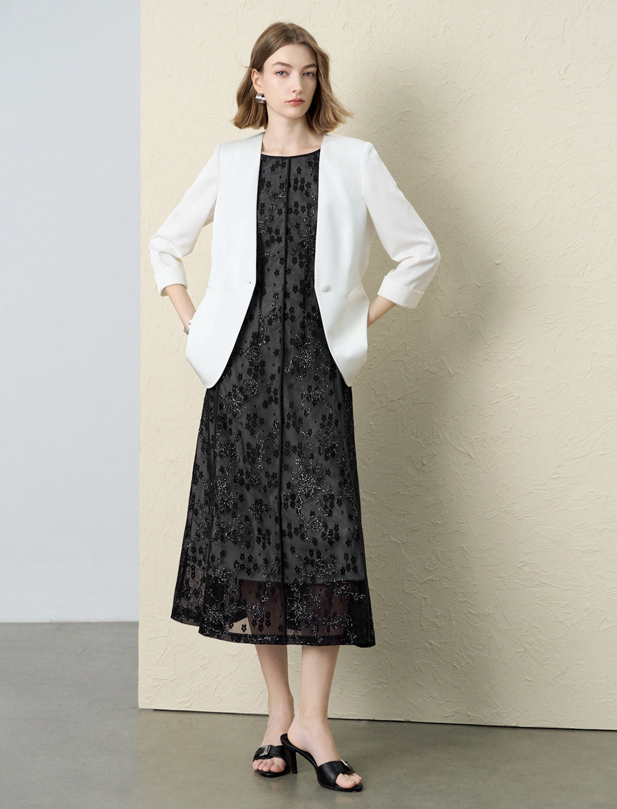 Venetian Nocturne Jacquard Mesh Midi Dress