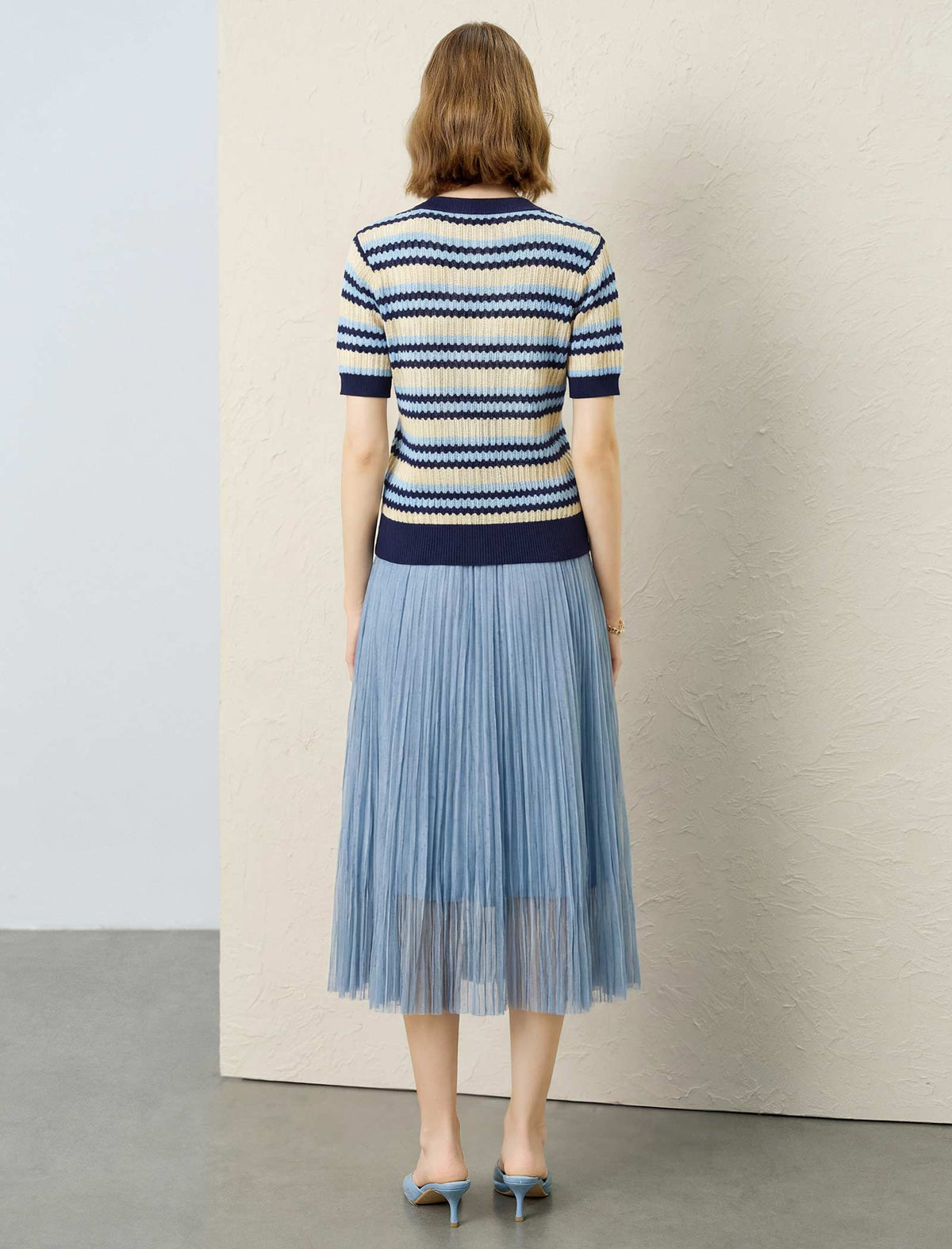 Tencel Striped Short-Sleeve Knit Top