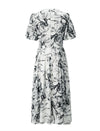 Watercolor Floral Puff Sleeve Midi Dress