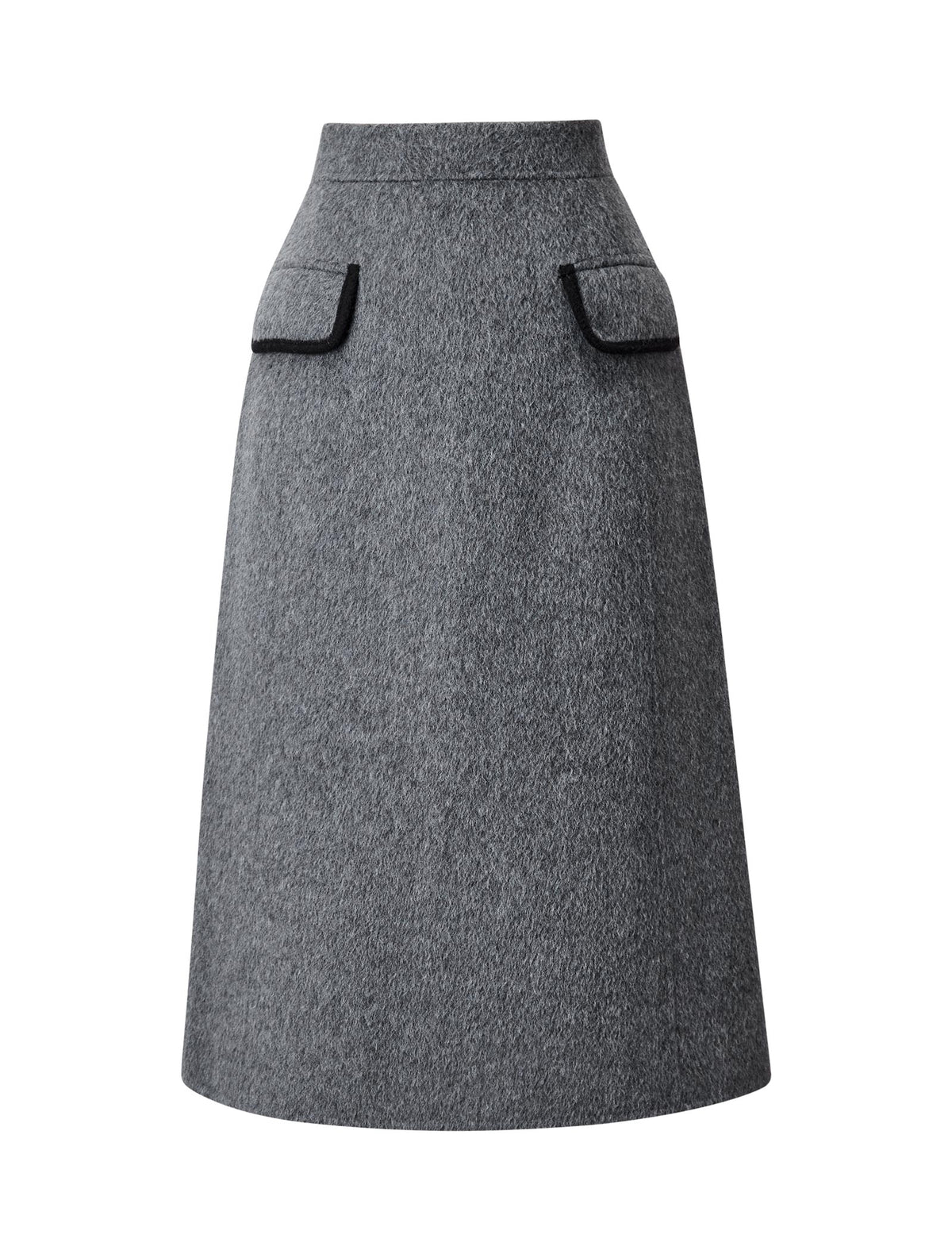 Wool Gray Double-Faced High-Waist A-Line Midi Skirt
