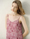 Dusty Pink Floral Print Adjustable Strap Tie Waist Midi Slip Dress