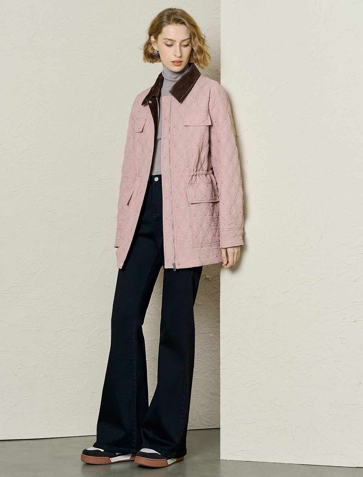 Blush Quilted Contrast Collar Padded Jacket