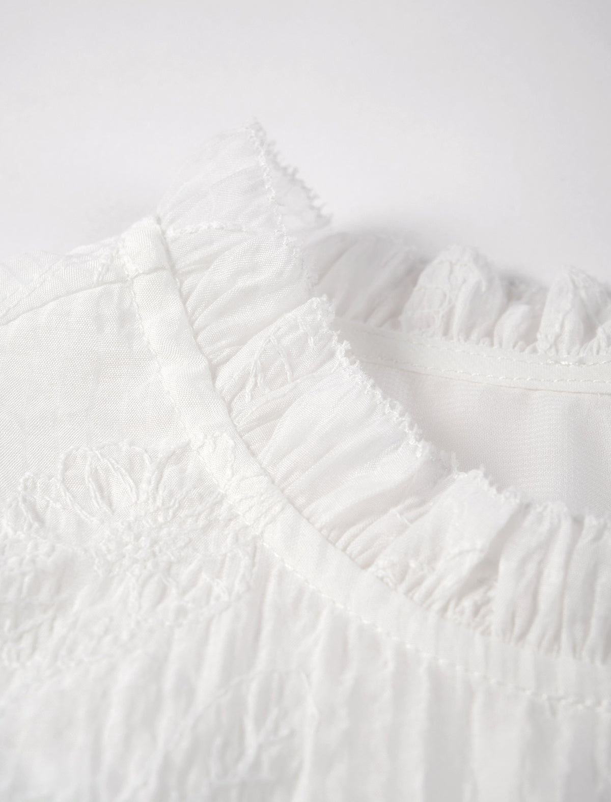 Floral Embroidered Ruffle Neck Blouse