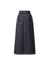 Denim Front Slit Midi Skirt