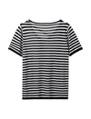 Striped V-Neck Short Sleeve Knit Top