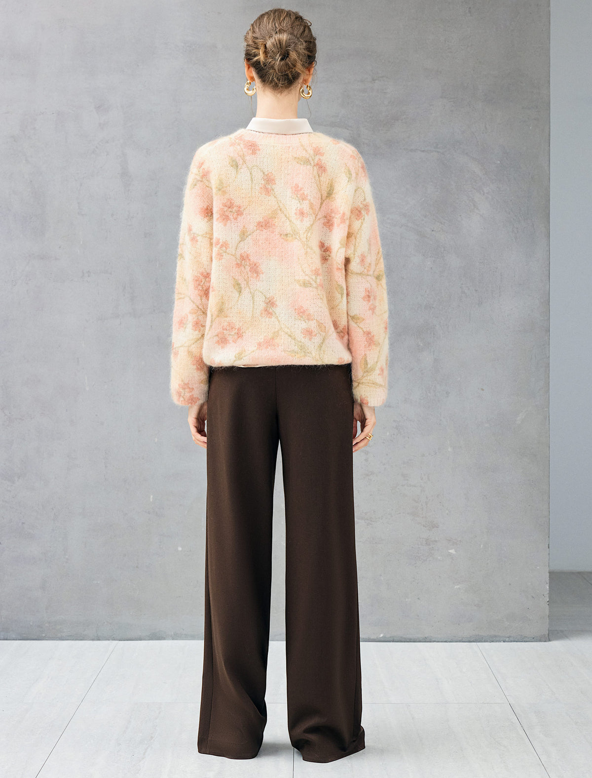 Wool Blend Floral Sequin Crewneck Relaxed Sweater