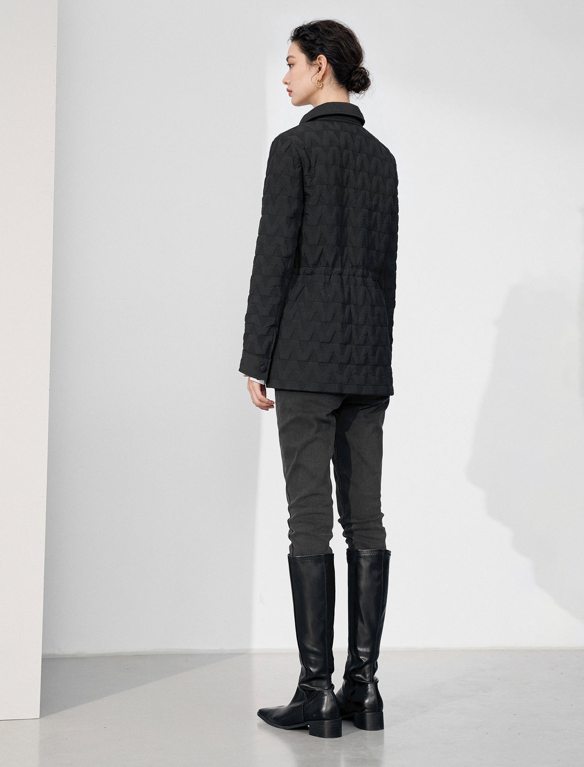 Embroidered Drawstring Pocket Fitted Padded Coat