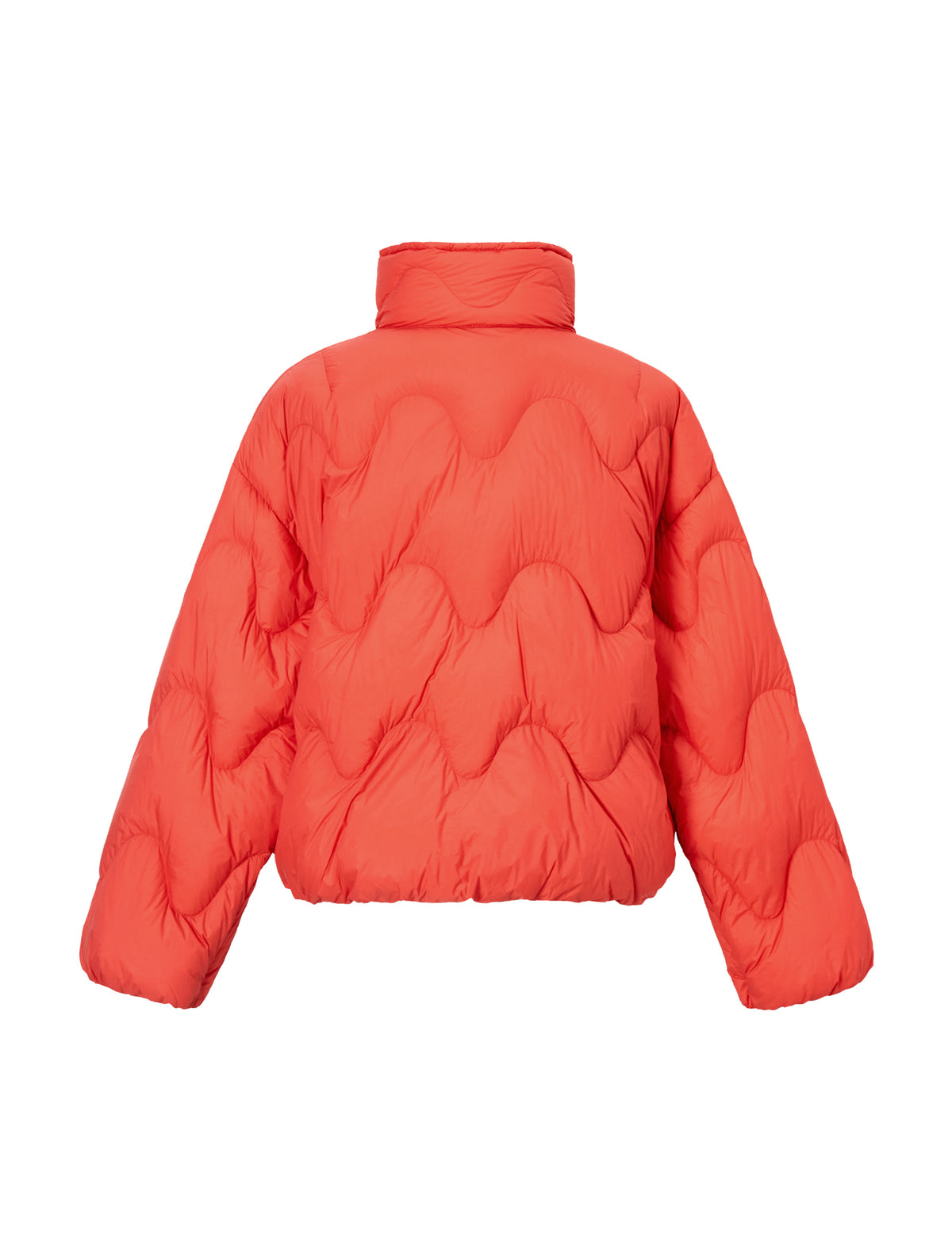 Wave-Quilted Stand-Collar Balloon-Sleeve Cropped Puffer Jacket