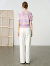 Gradient Hollow-Knit Short-Sleeve Knit Blouse