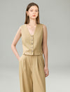 Linen Blend V-Neck Button Front Vest