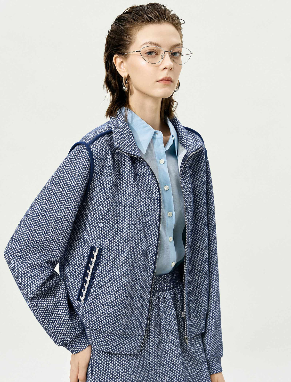 Blue Checkered Zip-Up Jacket