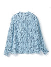 Ruffle Detail Zebra-Print Sheer Blouse