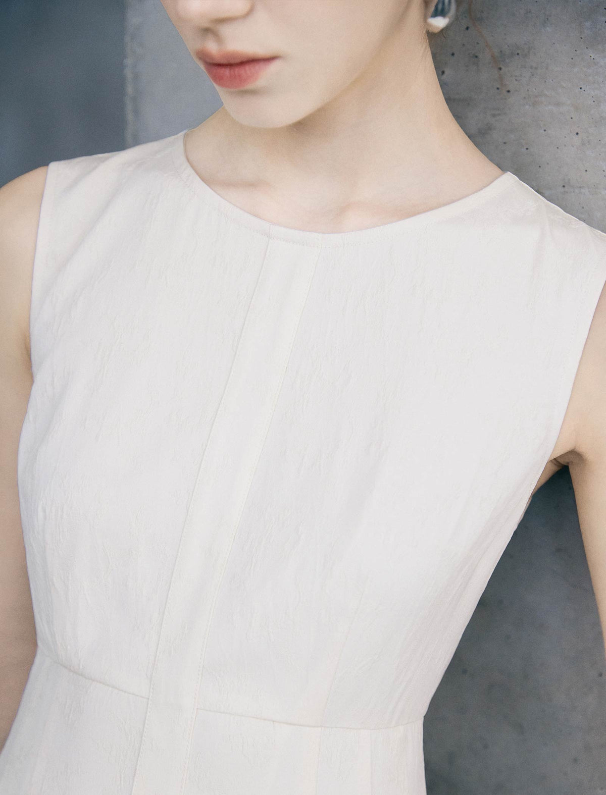 Textured Sleeveless Fit-and-Flare Midi Dress