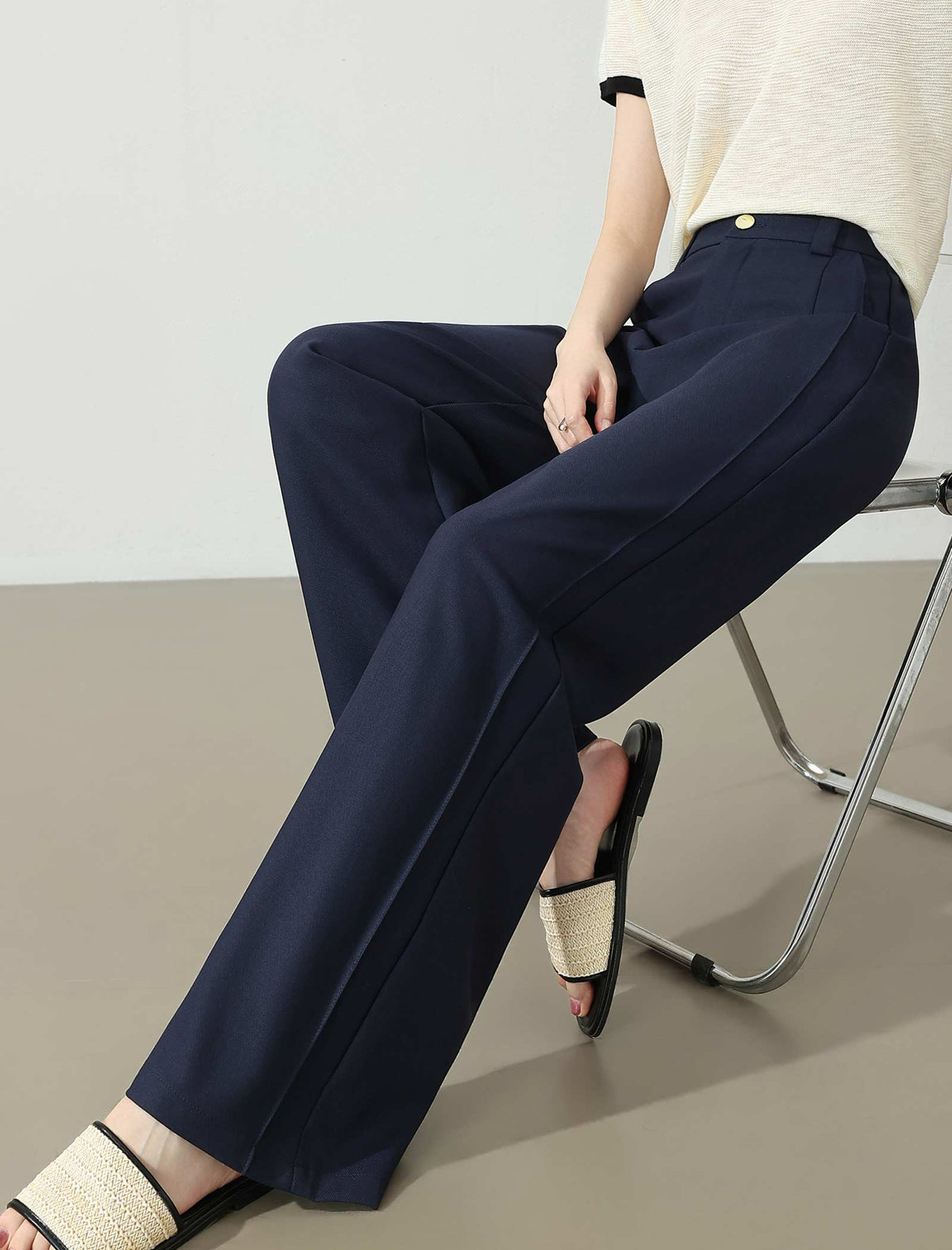High Waisted Navy Wide Leg Pants