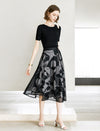Reversible Geometric Print Mesh Detail Midi Skirt