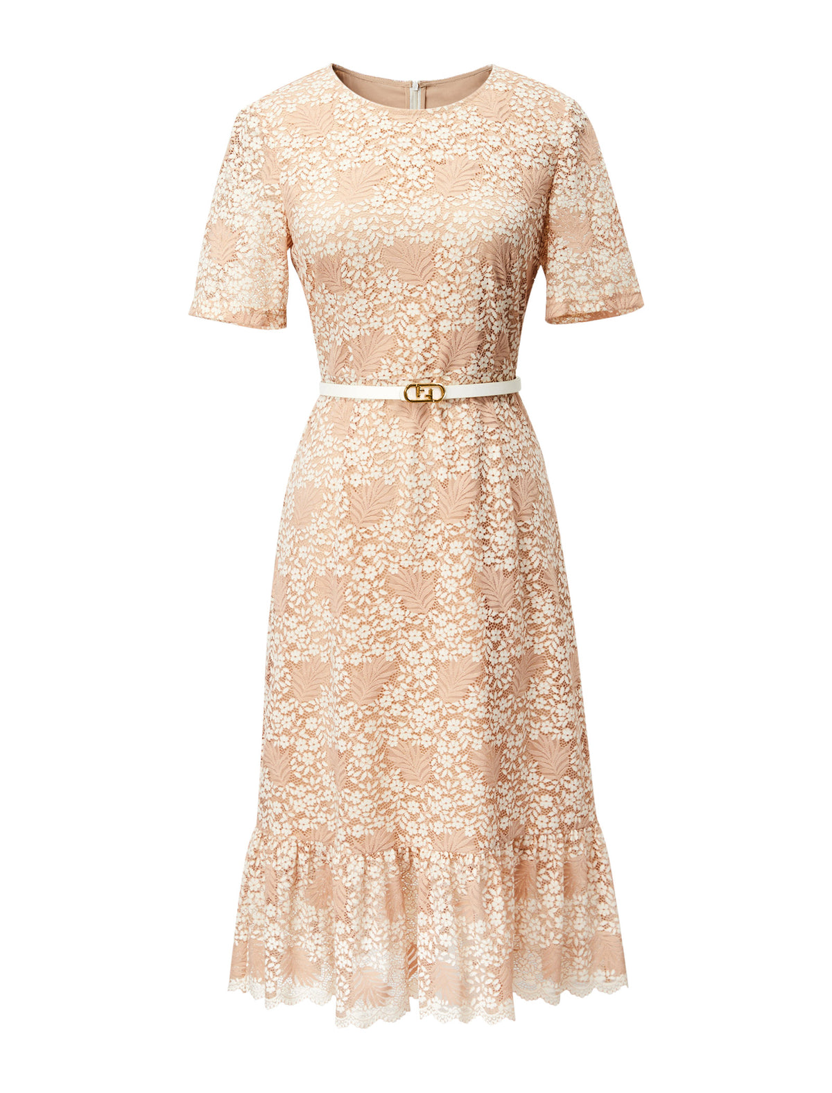 Floral Lace Ruffled Hem Midi Dress