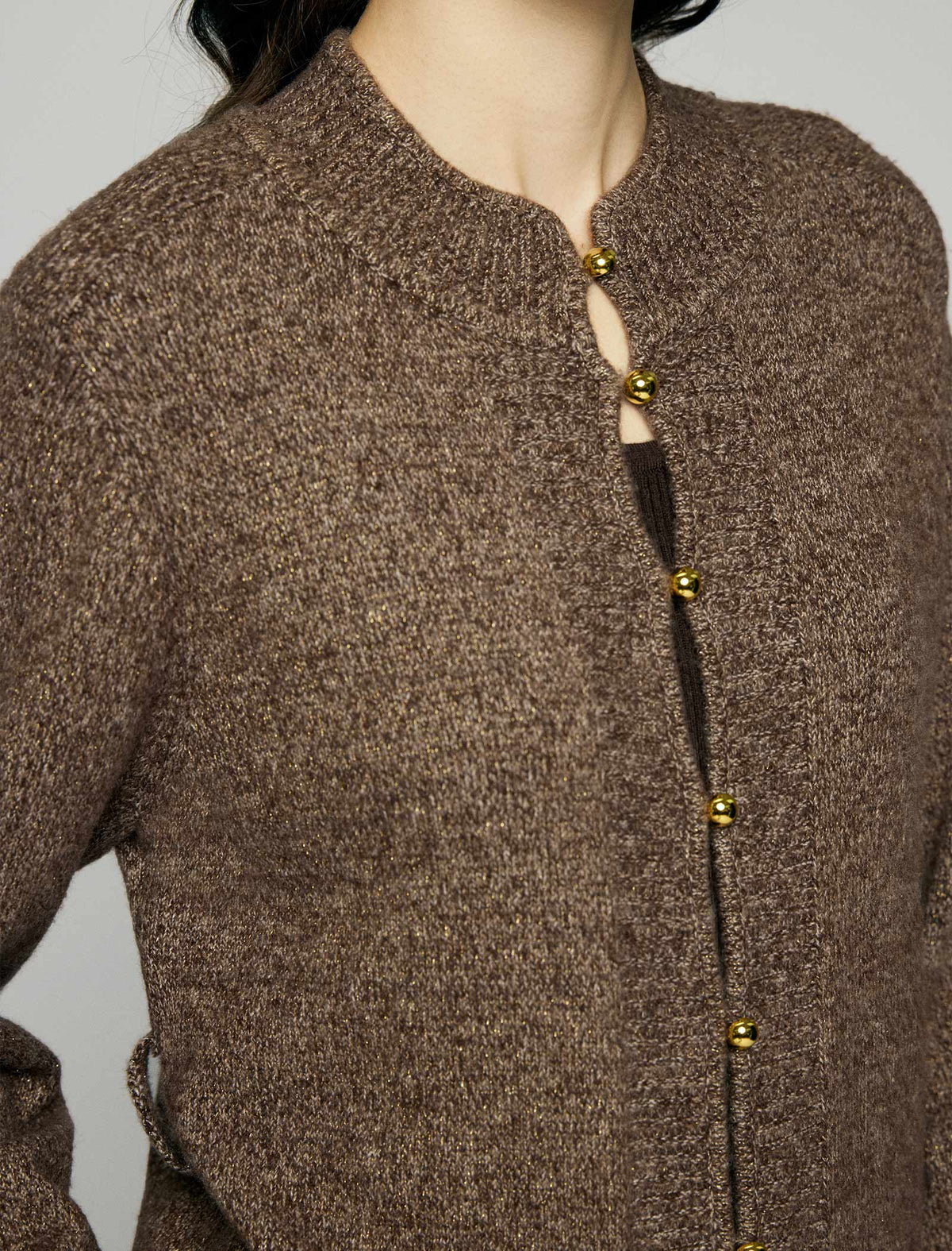 Wool Blend Gold-Button Tie-Waist Cardigan