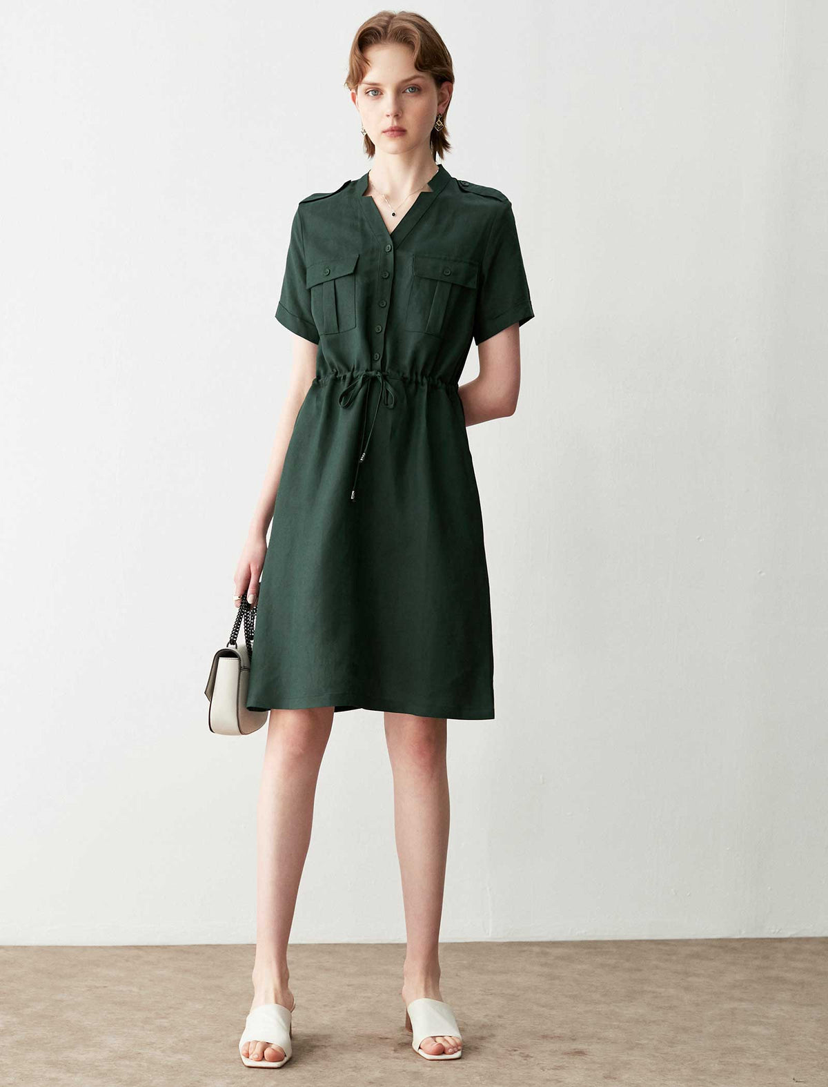 Utility Drawstring Waist Shirt Dress