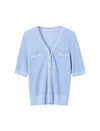 Blue Short-Sleeve V-Neck Button-Front Cardigan