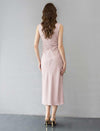 Sleek Draped Sleeveless Defined Waist Cocktail Dress
