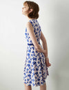 Sleeveless Blue Floral Belted Dress