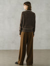 Half‑Zip Ribbed Wool Blend Sweater with Contrast Trim