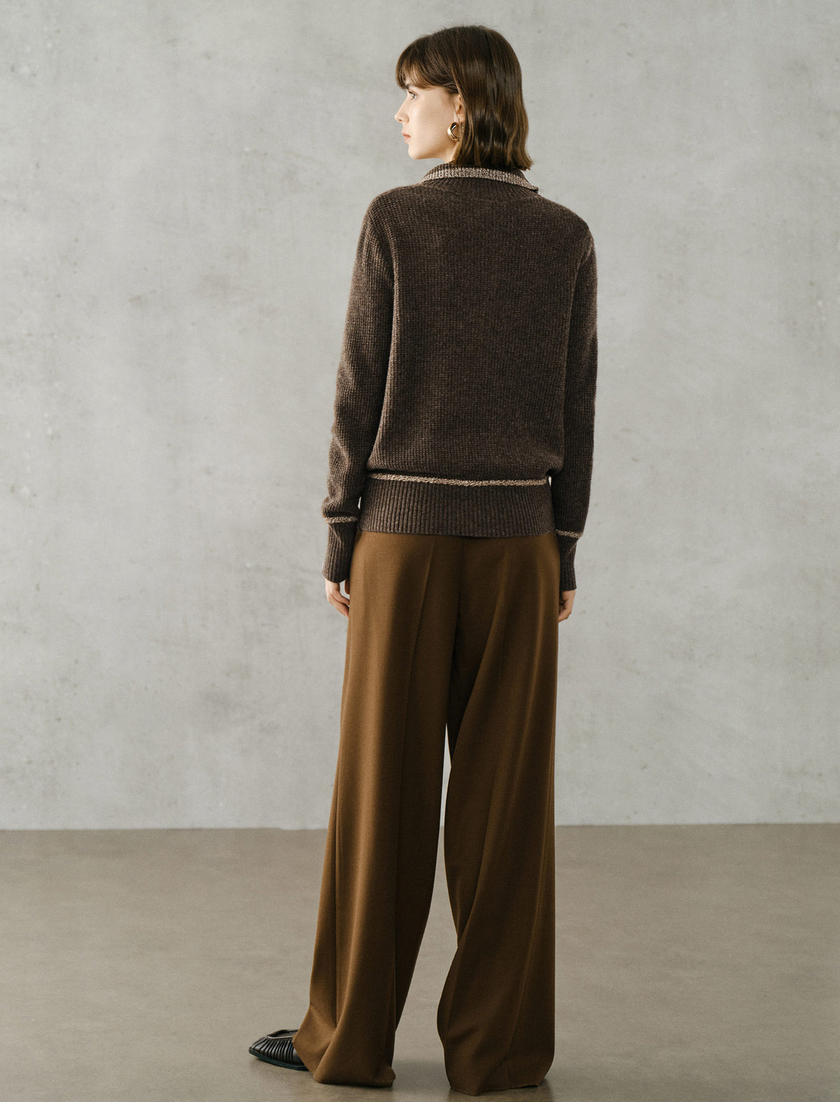 Half‑Zip Ribbed Wool Blend Sweater with Contrast Trim