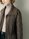Brown Knit Collar Quilted Jacket