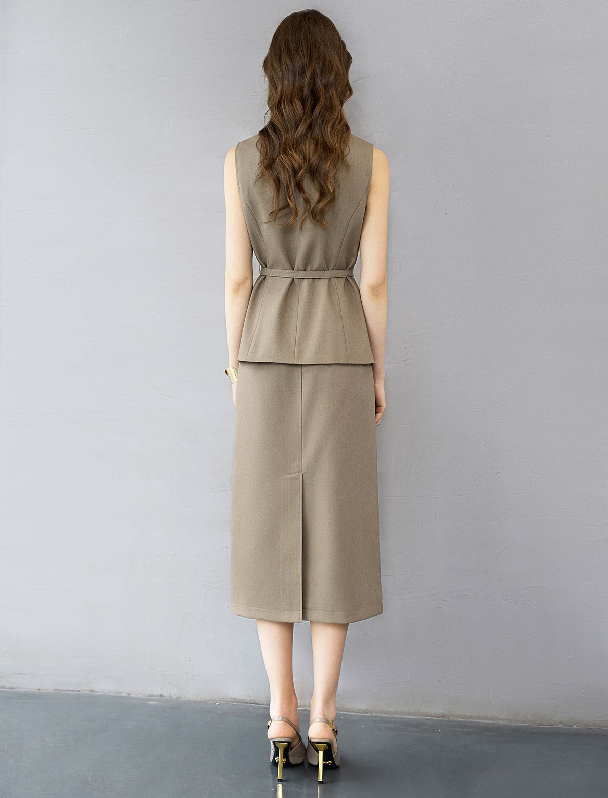 Back Slit Tailored Midi Skirt