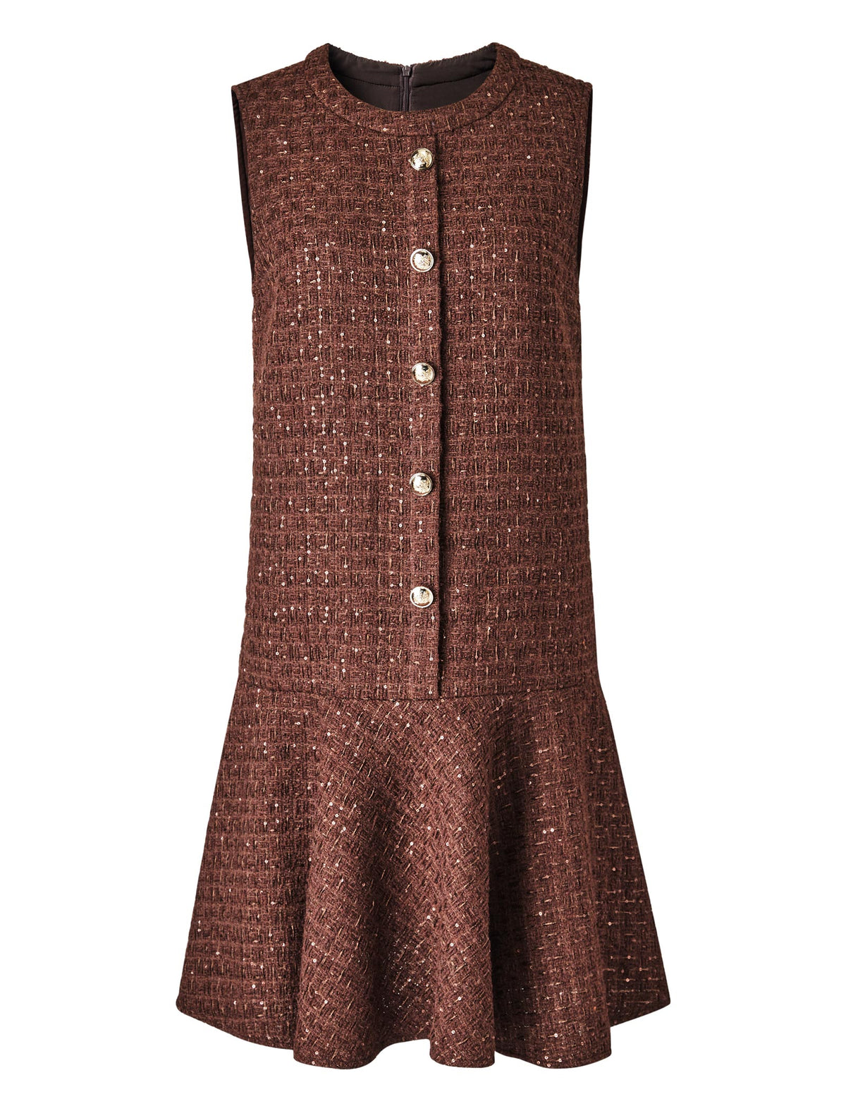 Brown Vintage Round Neck Sleeveless Dress