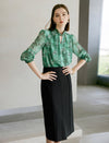 Black Front Slit Tailored Midi Pencil Skirt