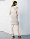 V-Neck Lace Plaid Print Dress