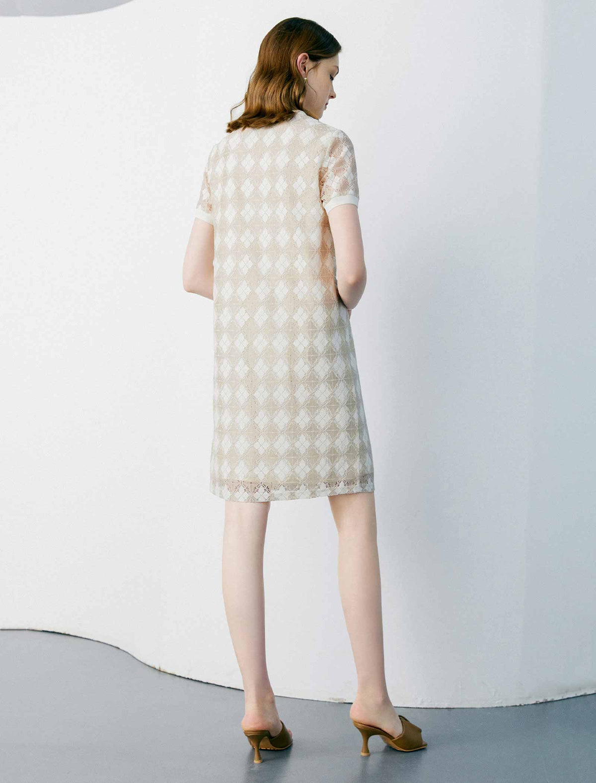 V-Neck Lace Plaid Print Dress