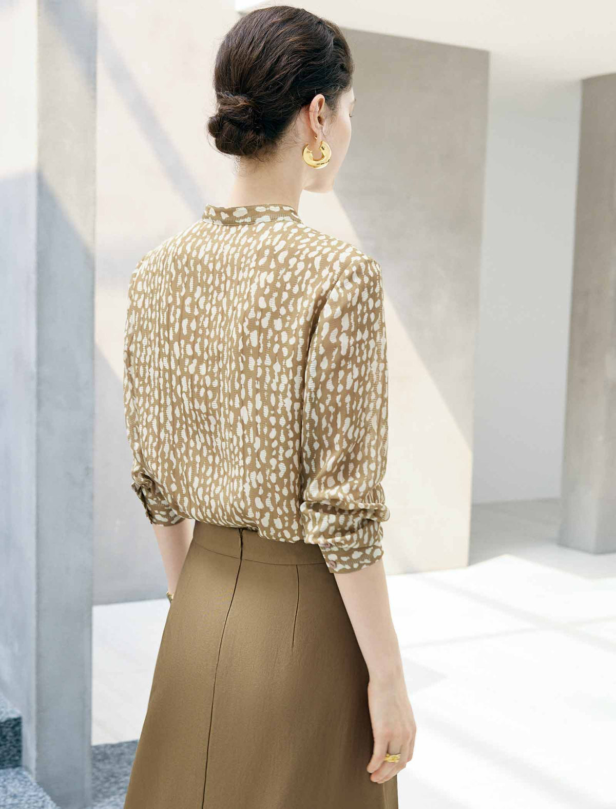 Floral Print Ruffle Neck Long Sleeve Blouse