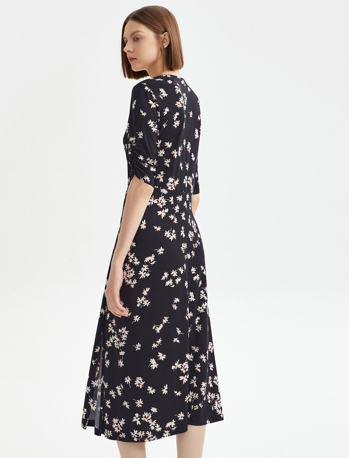 Floral Print Wrap Side Slit Midi Dress