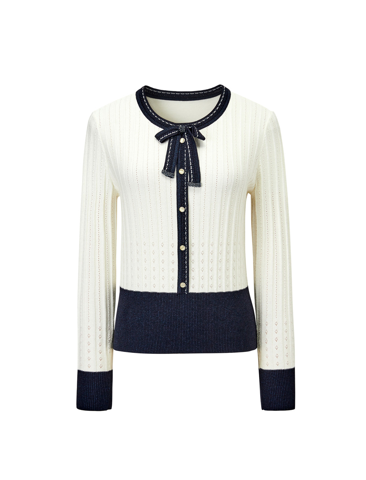 Contrast Bow Detail Knit Cardigan