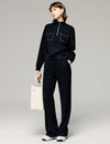 Stand-Collar Drop-Shoulder Half-Zip Relaxed Top