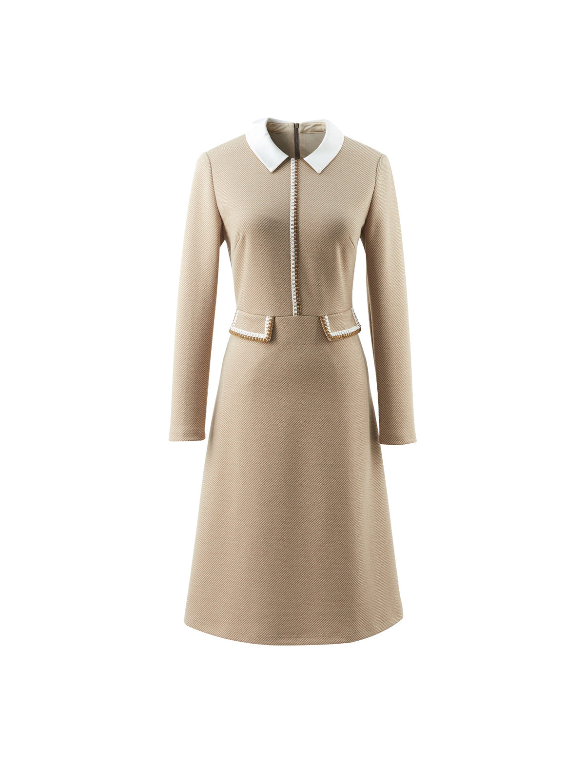 Colorblock Long Sleeve Pocket Fitted Dress