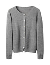 100% Wool Round Neck Long-Sleeve Knit Cardigan